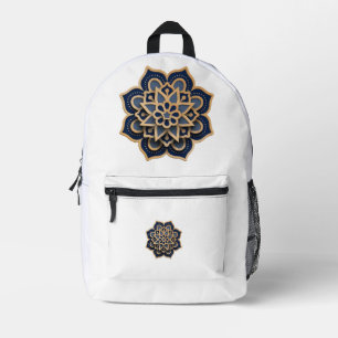 Sac À Dos Imprimé Art mandala en couches de luxe - Bleu minuit et or