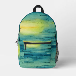 Sac À Dos Imprimé Artsy peint à la main aquarelle océan bleu