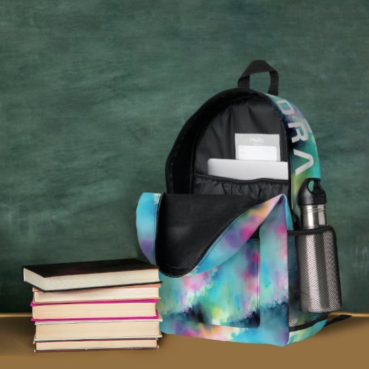 Sac À Dos Imprimé Artsy Turquoise Ocean Dream Et Nom Aquarelle