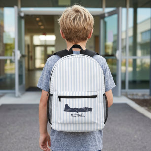 Sac À Dos Imprimé Avion Vintage Rayures Bleues et Blanches Personnal