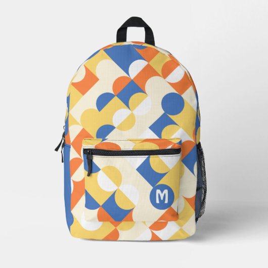 Sac À Dos Imprimé Azure Blue Sunny Yellow MidCentury Cercles Motif (Recto)