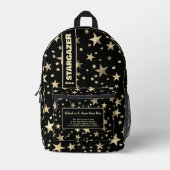 Sac À Dos Imprimé Back To School Faux Holographic Gold Stars Black (Recto)