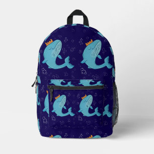 Sac À Dos Imprimé Baleine Roi avec Couronne Art Populaire Océaniqu
