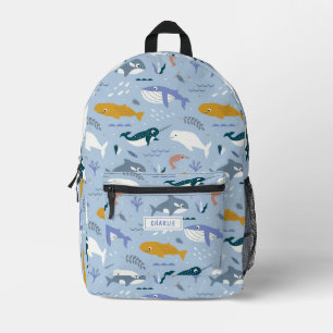 Sac À Dos Imprimé Baleines bleues - animaux de l'océan nom personnal