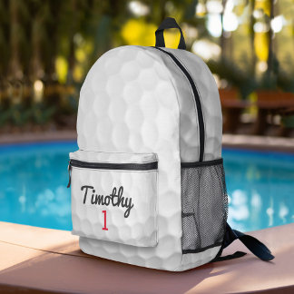 Sac À Dos Imprimé Ball de golf Dimples avec nom noir Numéro rouge