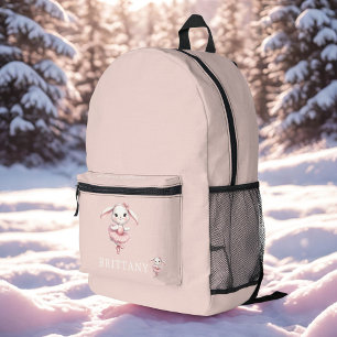 Sac À Dos Imprimé Ballerina Bunny Rabin Monogramme Nom Pastel Rose