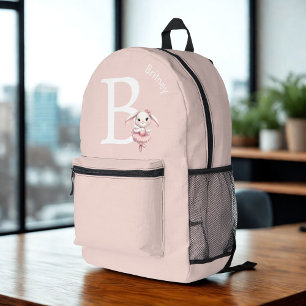 Sac À Dos Imprimé Ballerina Bunny Rabin Monogramme Nom Pastel Rose