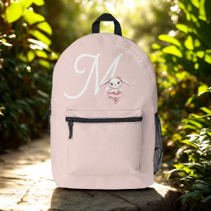 Sac À Dos Imprimé Ballerina Bunny Rabin Monogramme Nom Pastel Rose