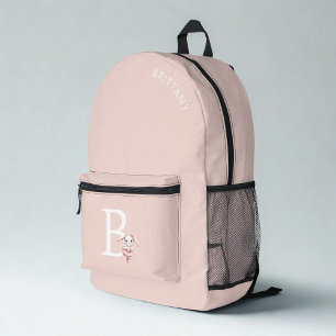 Sac À Dos Imprimé Ballerina Bunny Rabin Monogramme Nom Pastel Rose