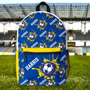 Sac À Dos Imprimé Ballon de football bleu jaune splat personnalisé