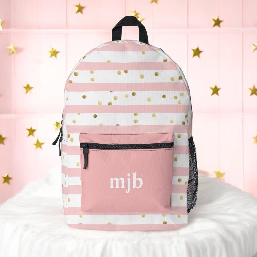 Sac À Dos Imprimé Bandes et pointes roses avec Monogramme Filles mig