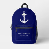 Sac À Dos Imprimé Bateau Nautique Ancres Capitaines Marine Blue (Recto)