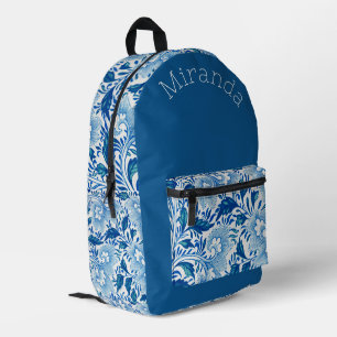 Sac À Dos Imprimé Beau Royal Bleu et Blanc Floral Monogrammé