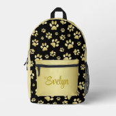 Sac À Dos Imprimé Beautiful Golden Paws Prints on Black Background (Recto)