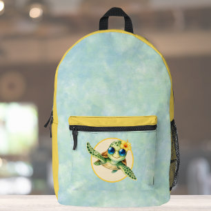Sac À Dos Imprimé Bébés tortues de mer mignonnes avec des fleurs tro