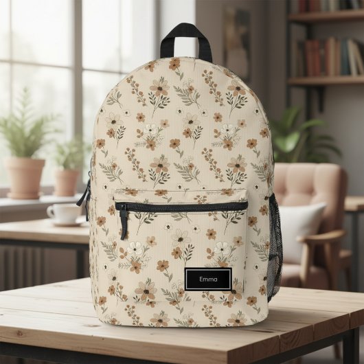 Sac À Dos Imprimé Beige Floral Backpack for Her, Customizable