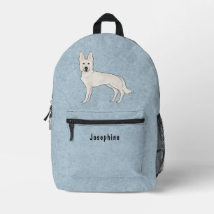 Sac À Dos Imprimé Berger Blanc Suisse Blanc GSD Avec Texte Personnal