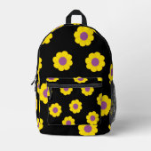 Sac À Dos Imprimé Black Backpack With Yellow & Purple Flowers (Recto)
