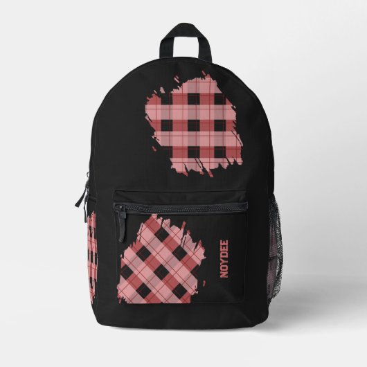 Sac À Dos Imprimé Black, Pink Plaid Patches, Name  (Recto)