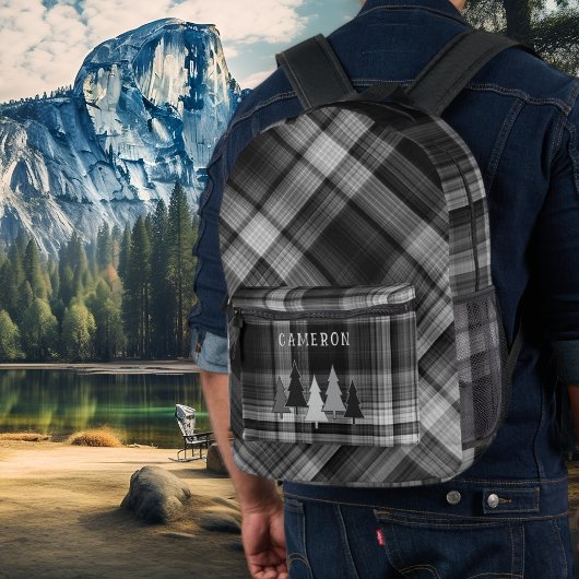 Sac À Dos Imprimé Black Plaid Pine Forest Backpack