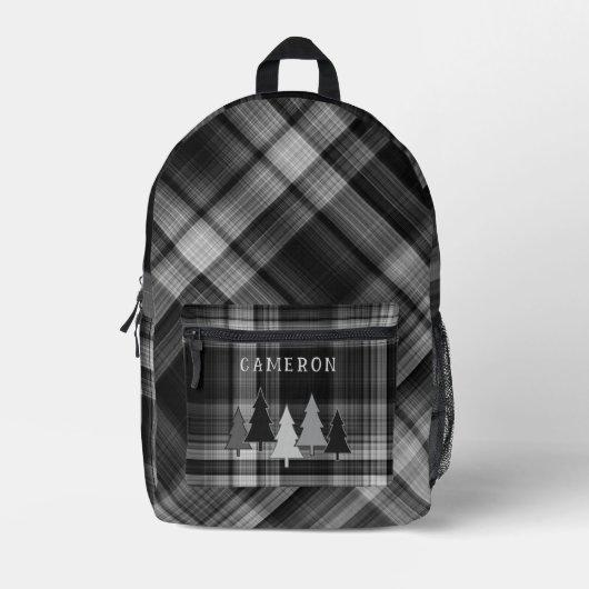Sac À Dos Imprimé Black Plaid Pine Forest Backpack (Recto)