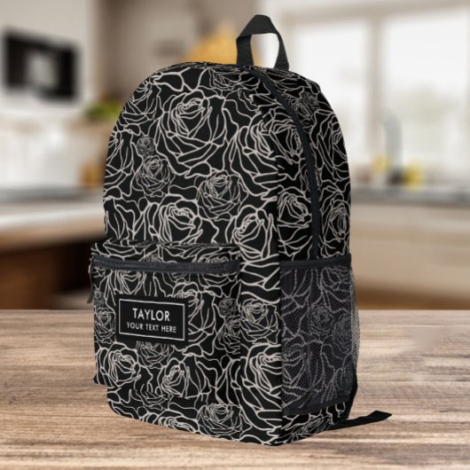 Sac À Dos Imprimé Black Roses Motif Noir et Blanc