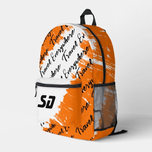 Sac À Dos Imprimé Blanc brossé Orange Noir avec Initiales (Coin arrière droit)