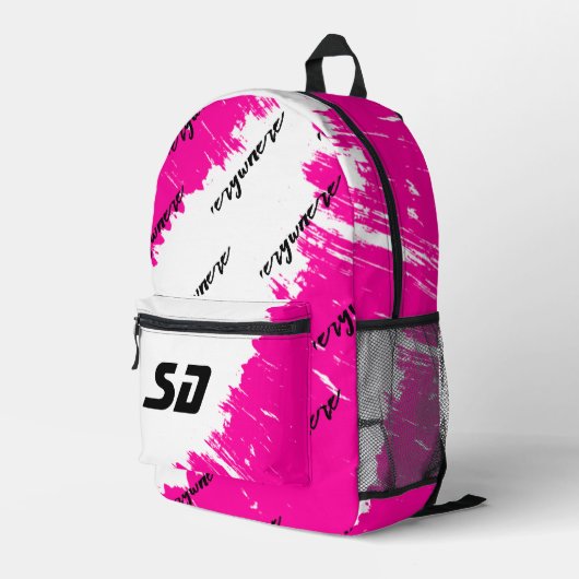 Sac À Dos Imprimé Blanc Rose Noir Brossés avec Initiales (Coin arrière droit)