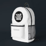 Sac À Dos Imprimé BLANCHE | Logo et texte personnalisés<br><div class="desc">Blanc minimaliste simple | Logo d'entreprise personnalisé et texte moderne Professionnel imprimé sac à dos</div>
