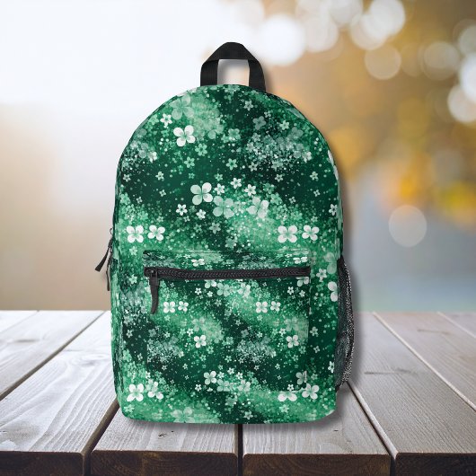 Sac À Dos Imprimé Blancs Trèfles Verts Chic & Points sur Fond Vert F