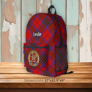 Sac À Dos Imprimé Blason du Clan Leslie sur tartan rouge