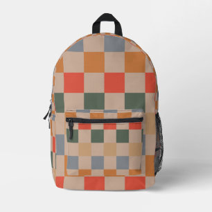 Sac À Dos Imprimé Bleu Beige Orange Brown À damiers En vichy Motif