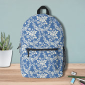 Sac À Dos Imprimé Bleu Blanc Floral Motif Botanique Chic