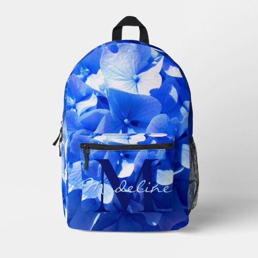 Sac À Dos Imprimé Bleu cobalt floral élégant calligraphie bleue (Recto)