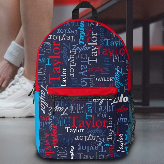 Sac À Dos Imprimé bleu gris rouge nom personnalisé partout