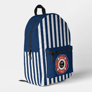 Sac À Dos Imprimé Bleu Nautique Accueil En Bord De Bateau Logo