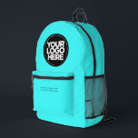 Sac À Dos Imprimé Bleu néon | Logo et texte personnalisés<br><div class="desc">Eyecatching ludique vif lumineux Neon Blue | Logo d'entreprise personnalisé et texte moderne Professionnel imprimé sac à dos</div>