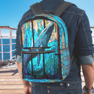 Sac À Dos Imprimé Bleu Noir Blanc Orka Baleine Stain Verre