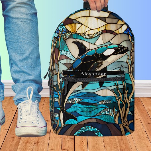 Sac À Dos Imprimé Bleu Noir Blanc Orka Baleine Stain Verre