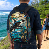 Sac À Dos Imprimé Bleu Noir Blanc Orka Baleine Stain Verre