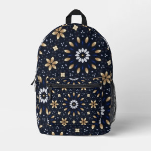 Sac À Dos Imprimé Bleu Nuit, Blanc & Or Mandala Point Design Artisti