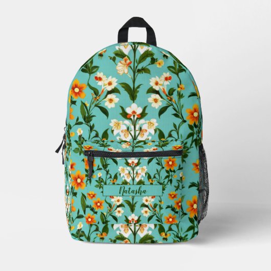 Sac À Dos Imprimé Bleu Orange Vert Fleur sauvage Boho Élégant Printe (Recto)
