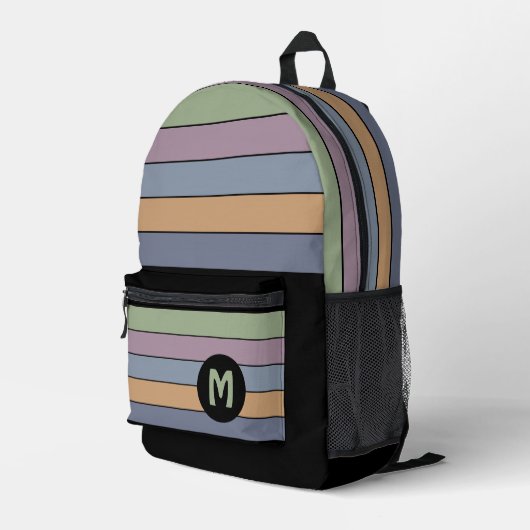Sac À Dos Imprimé Bleu pourpre vert moutarde jaune noir rayures (Coin arrière droit)