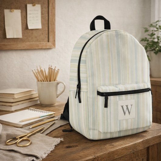 Sac À Dos Imprimé Bleu Poussiéreux Initial Neutre Rayure Rustique Fe
