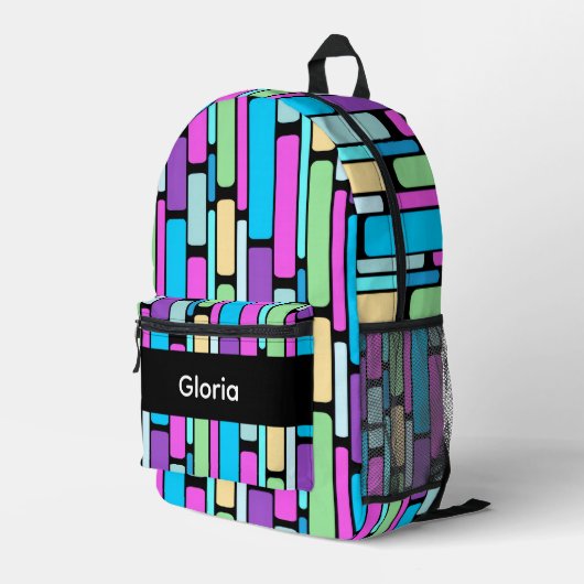 Sac À Dos Imprimé Blocs Rétro de Couleurs Vives (Coin arrière droit)