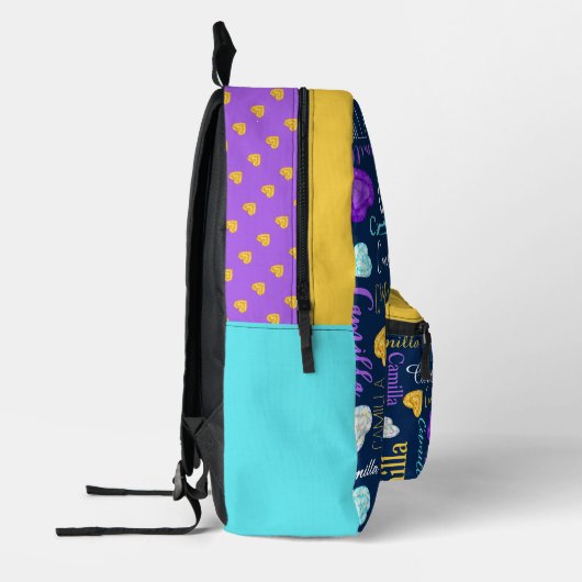 Sac À Dos Imprimé Blue aqua jaune losange nom personnalisé partout (Gauche)