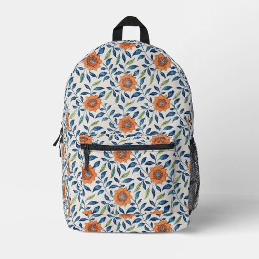 Sac À Dos Imprimé Blue & Orange Floral Pattern (Recto)