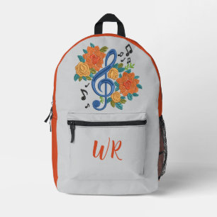 Sac À Dos Imprimé Blue Treble Clef Music Note Orange Initiales