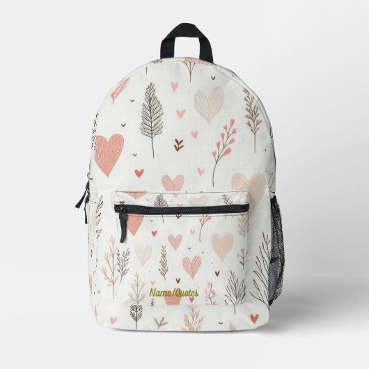 Sac À Dos Imprimé Blush Hearts & Botanical Seamless Pattern (Recto)