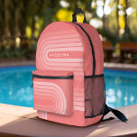 Sac À Dos Imprimé Blush Pink Mod Retro Stried Motif Nom personnalisé<br><div class="desc">les années 70 Inspirée Retro Stripes - Un motif funky avec des rayures audacieuses et un monogramme de votre prénom ou de votre nom. Si votre art doit encore être ajusté, cliquez sur le bouton Personnaliser. Cela vous mènera à une zone de design où vous pouvez déplacer les choses et...</div>